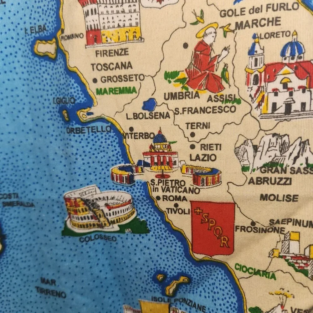 MonviR Italia Map Tea Towel 100% Cotton Multicolor Made in Italy